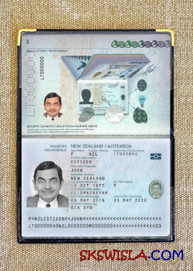 Nowa Zelandia paszport 2019-obecnie fotowygląd, skan i fotorealistyczny snapshot, 2 w 1